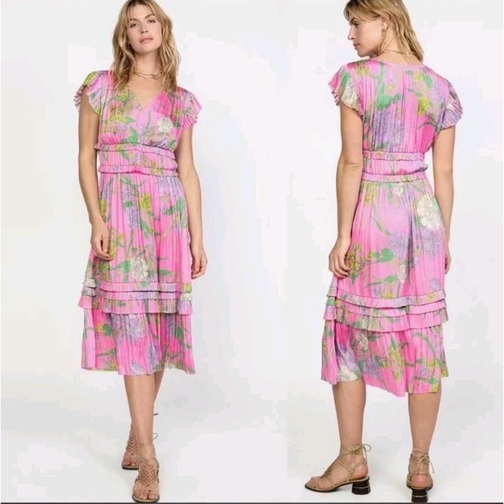 Current Air Anthropologie Pink Floral Midi Dress 1790162-4 Size XS